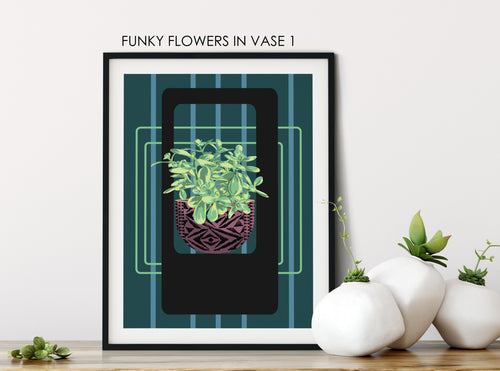 FUNKY FLOWERS IN VASE 1 PRINT