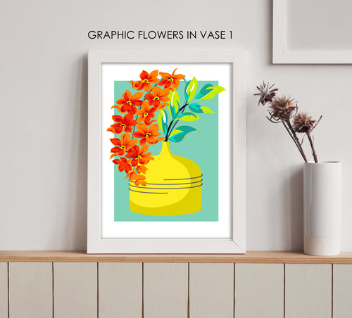 GRAPHIC FLOWERS IN VASE 1 PRINT