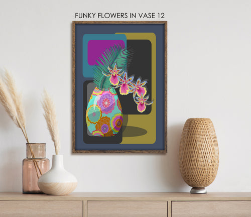 FUNKY FLOWERS IN VASE 12 PRINT